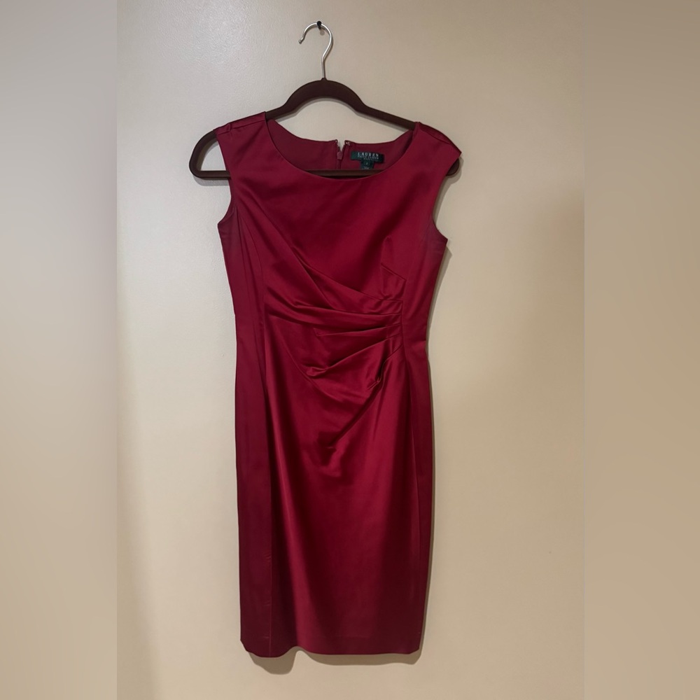 Lauren Ralph Lauren Satin-Finish Burgundy Midi Sheath Dress